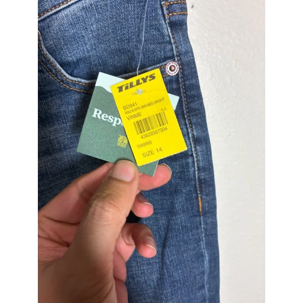 NWT RSQ Denim Blue Jeans Super Skinny Dark Wash Unisex Youth Size 14